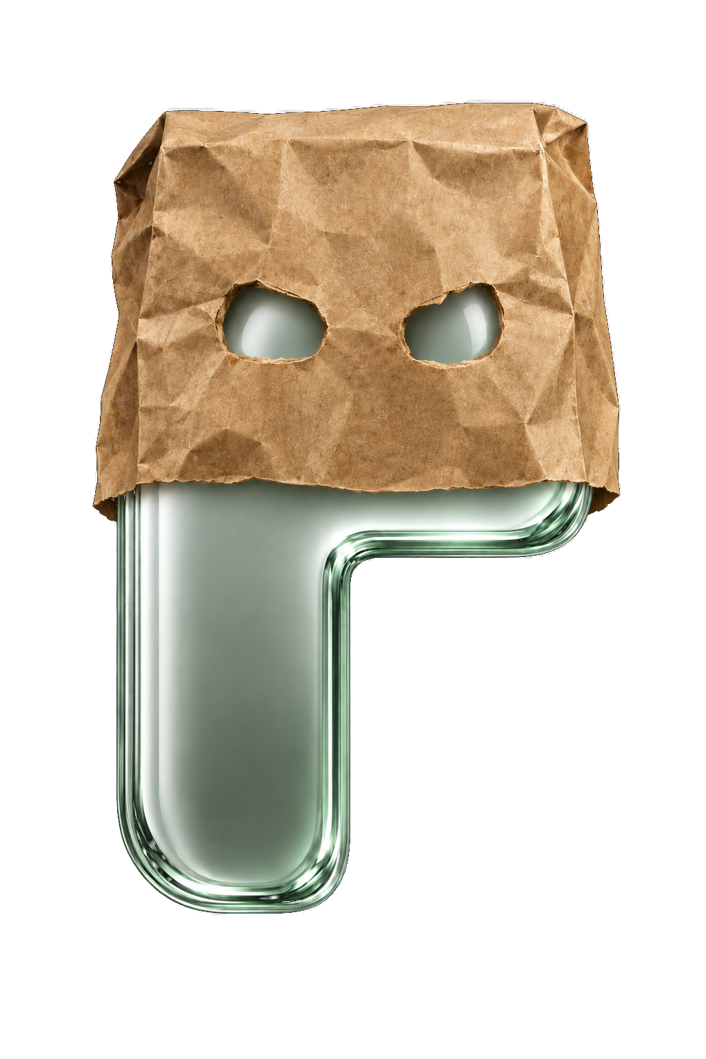 Anonymous Pons character wearing a crumpled paper bag mask